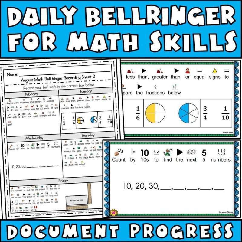 Math sped daily bell ringer for math skills to document progress for students with special education needs