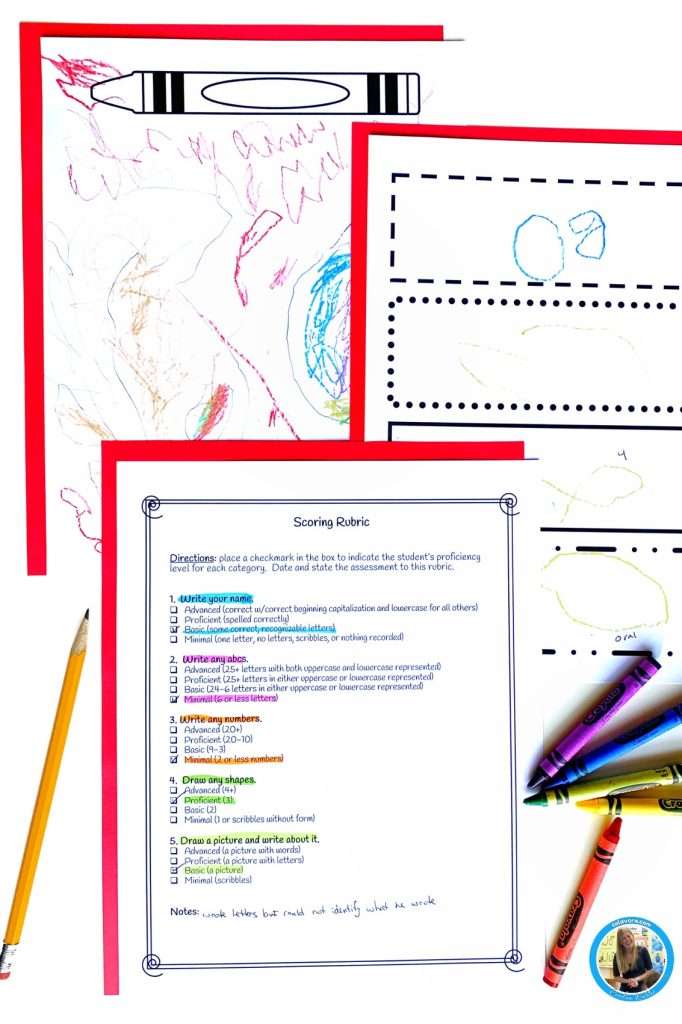 Progress, monitoring assessments and screen rubric for English language arts, proficiency levels, and pre-K and kindergarten