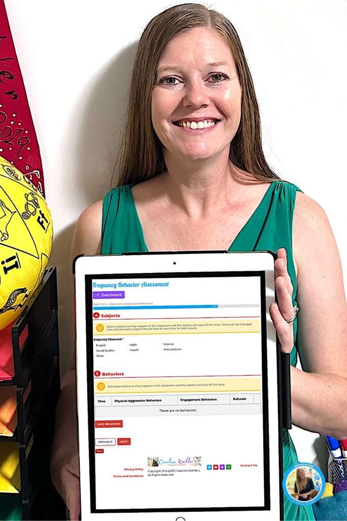 Progress monitoring tools with Caroline Koehler showing the functional behavior assessment tool included in sped up paperwork