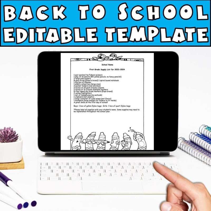 School supply list 1st grade back to school editable template for first grade teachers
