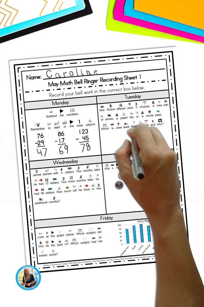 Special education math worksheet for the month of May