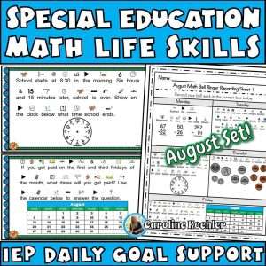 Special education math life skills with IEP daily goal support for August