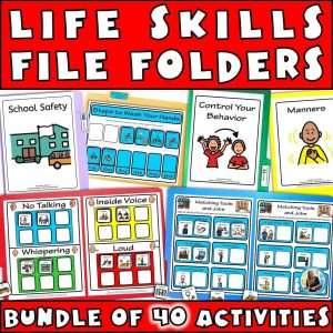Curriculum for life skills, showing a bundle of 40 file folder activities