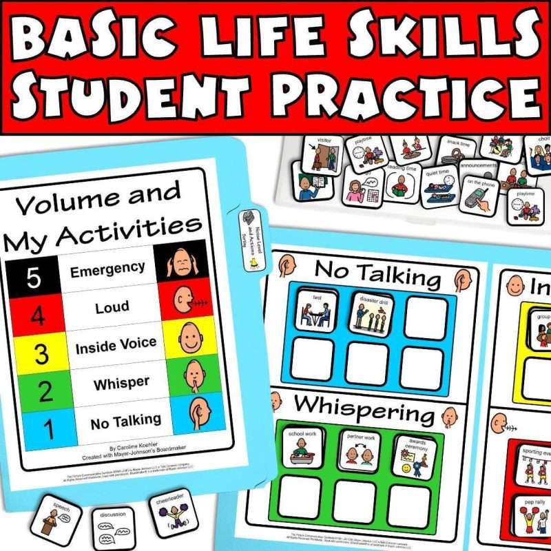 Simple life skills student practice showing a volume in my activities file folder game