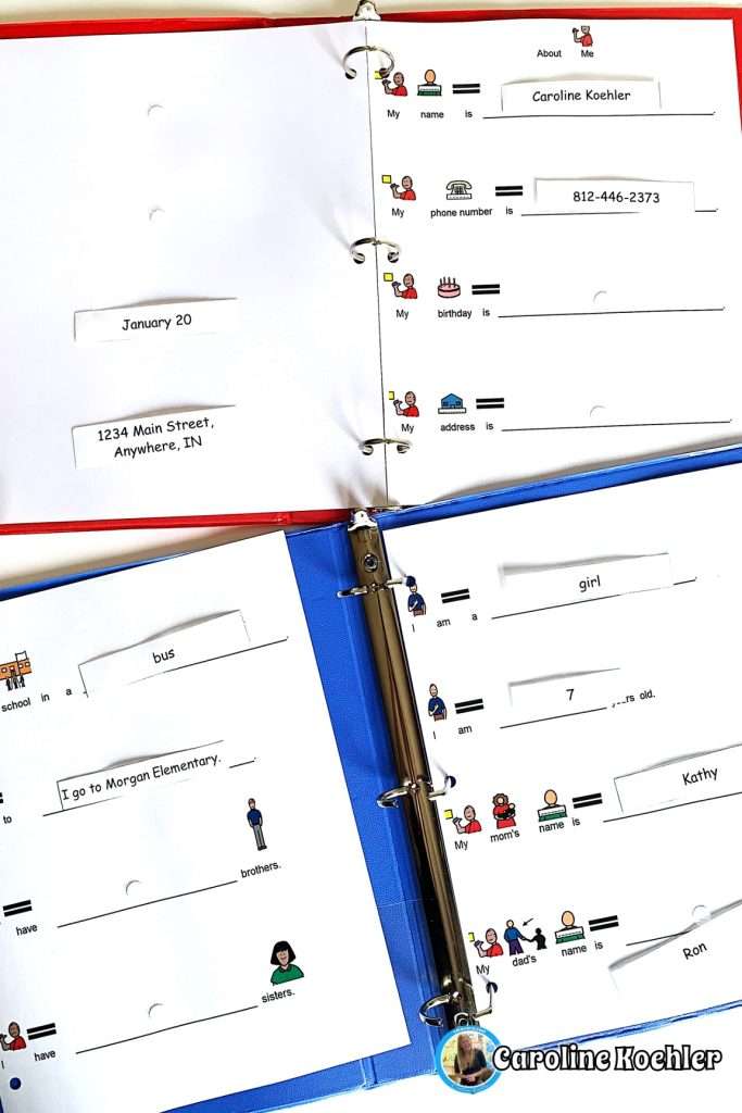 personal information worksheet showing all about me student pages for kindergarten and special education students
