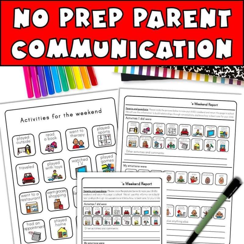 Weekend activities list of no prep parent communication for students with special education needs