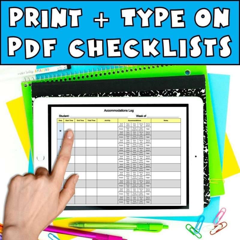504 accommodations logs print and type on pdf checklists for special education tracking