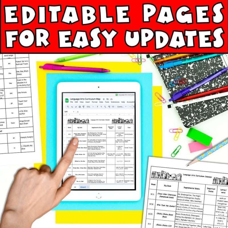 Curriculum map template with editable pages for easy updates for each school year in your kindergarten classroom.
