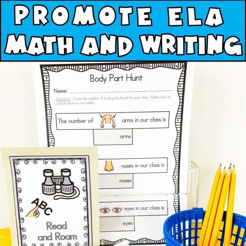 Body part worksheet for kindergarten that promotes ELA, math, and writing