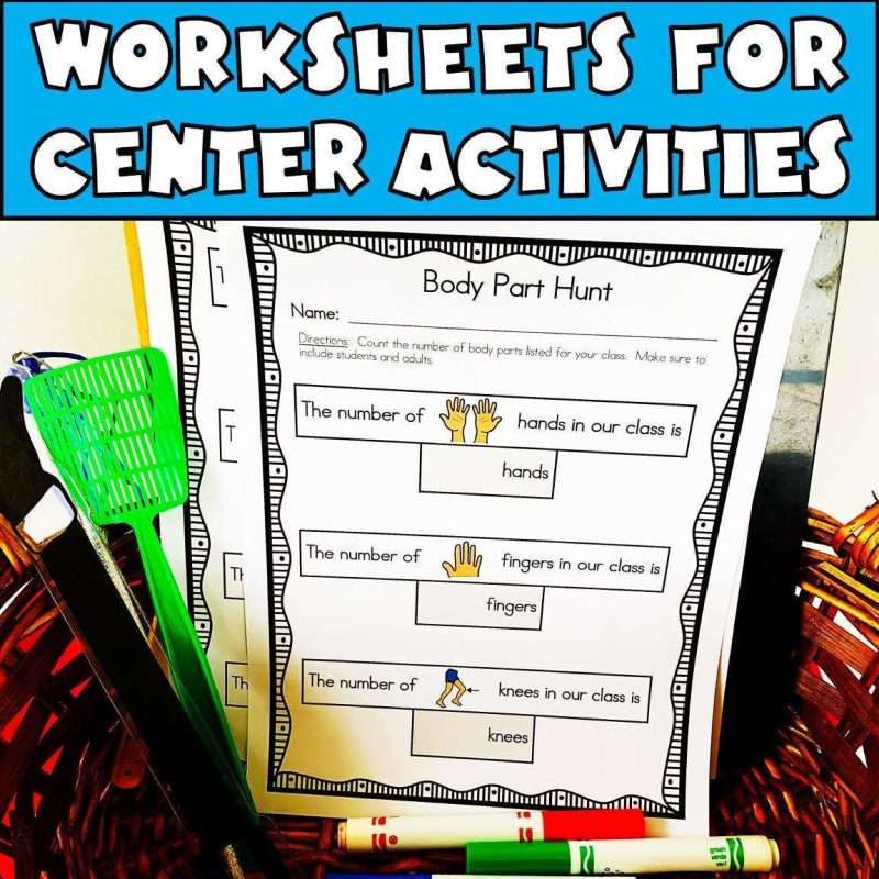 Body part worksheet for preschool with worksheets for center activities