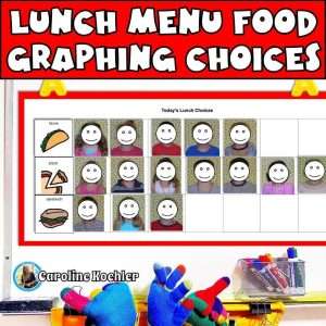 Lunch graph for menu food choices at school for whole group time math graphing.