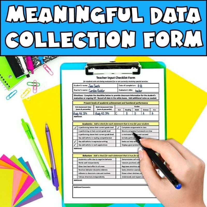 General education teacher IEP input form for meaningful data collection form