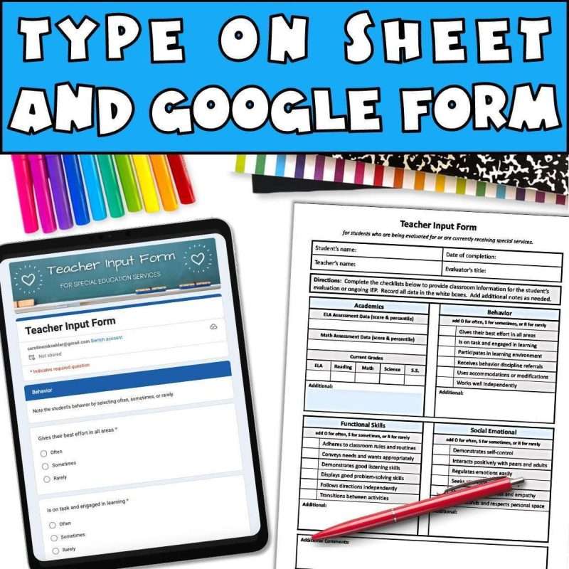 Teacher input form with type on pdf sheet and Google Form