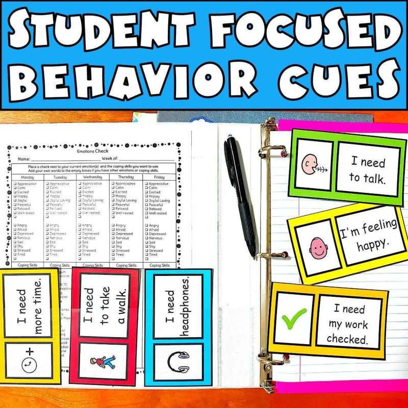 Autism visual cue card student focused behavior cues