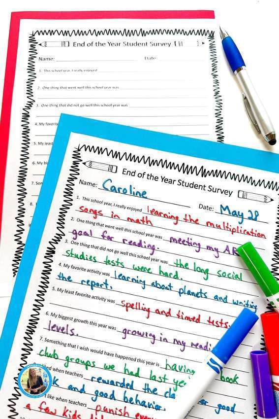 Fun end of year activities showing an student survey