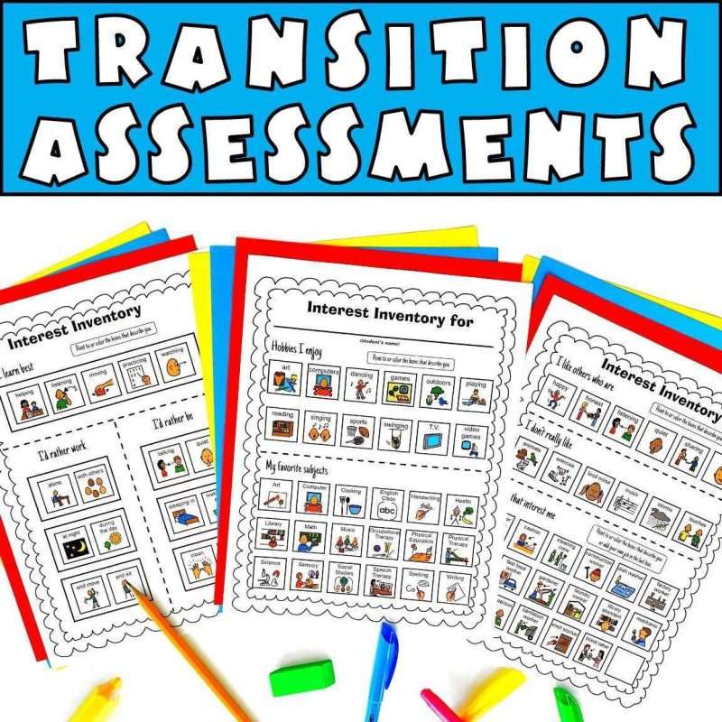 IEP special education supporting documents showing transition assessment surveys for students with special needs