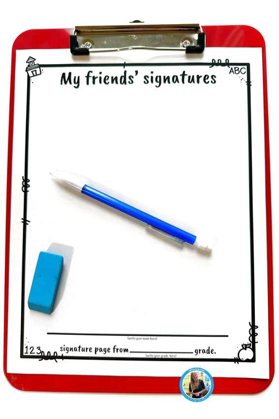 Kindergarten end of year activities showing a My friends' signatures page.