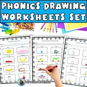 Kindergarten phonics worksheet drawing set