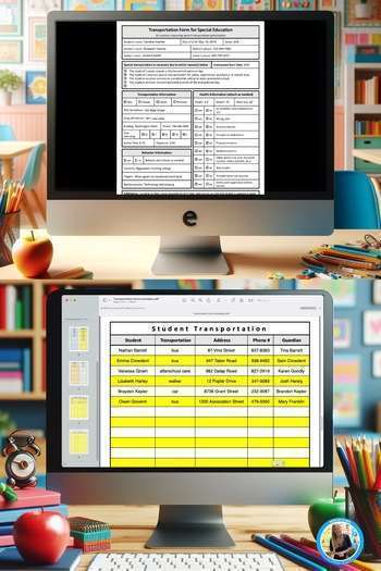 Special education transportation editable grids shown on two different computers.