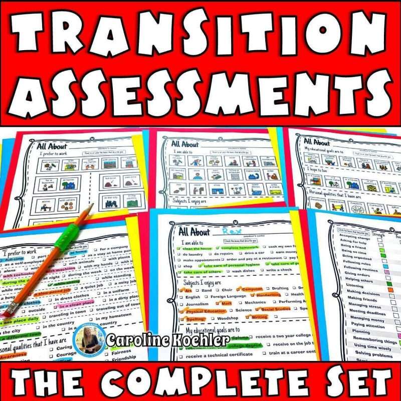 IEP transition assessments, the complete set showing IEP's transition pages for readers and non-readers was special. Education needs.