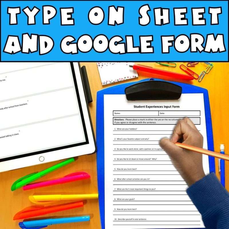 All about me student survey with type on sheet and Google form