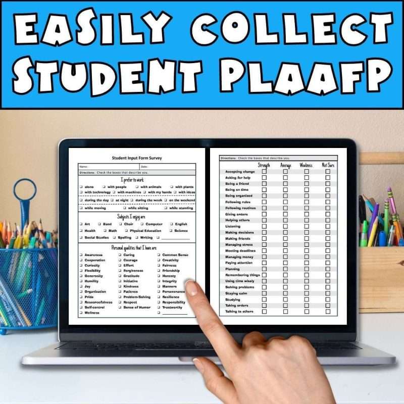Student interest survey elementary page to easily collect student PLAAFP