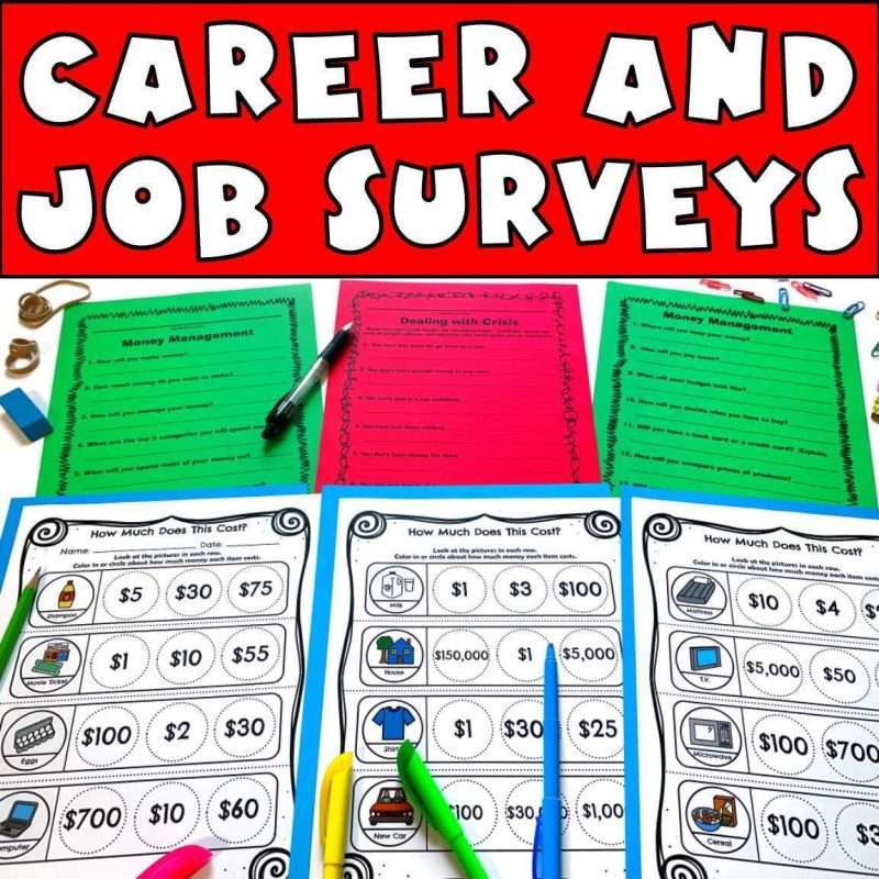 Transition survey special education showing written, and picture-based transition planning pages.