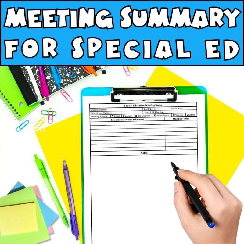 IEP minutes template meeting summary sheet for special ed