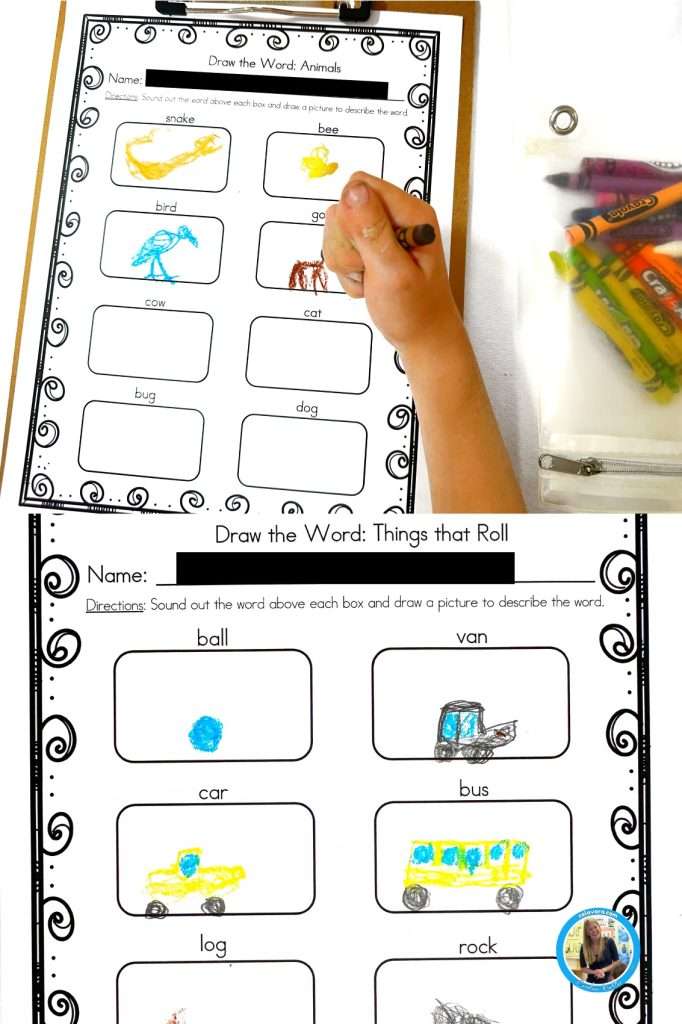 Kindergarten literacy center ideas for draw the word worksheets