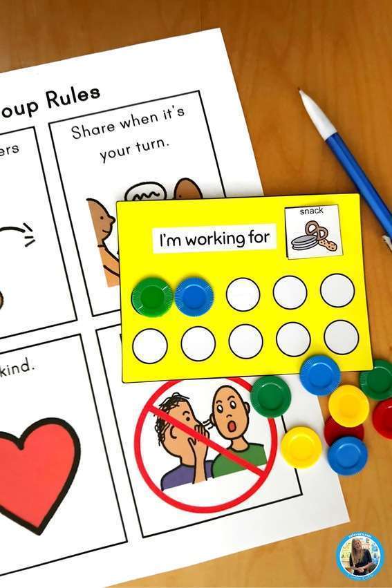 token boards for autism with 10 dot spots showing a reward of snack