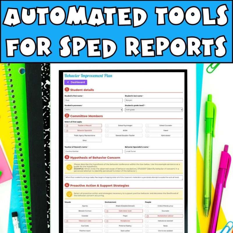 Behavior plans with automated tools for SPED reports