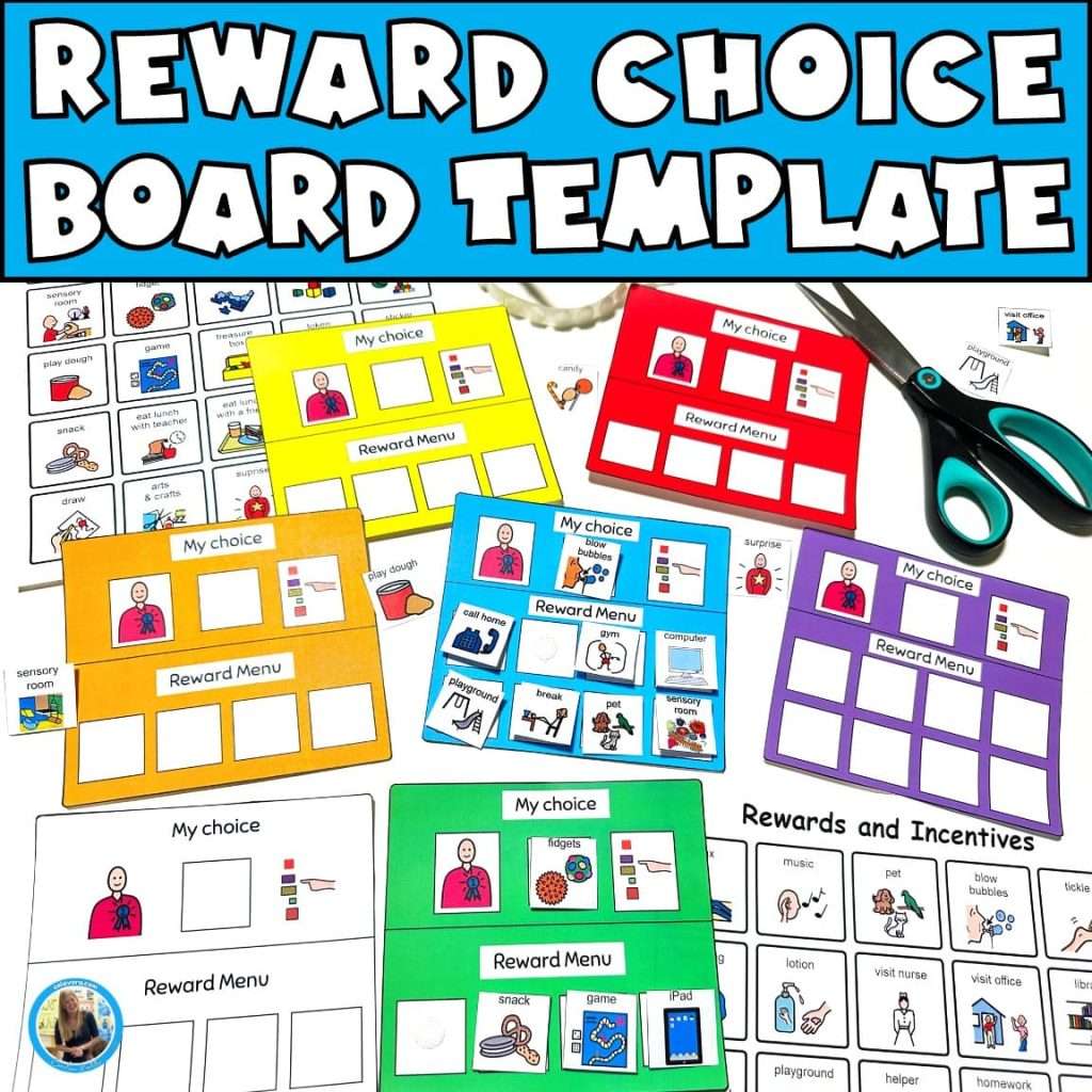 reward choice board template for autism behavior motivation showing printed incentive charts