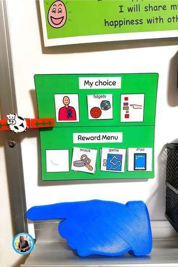 Reward choice chart on a classroom wipe off board