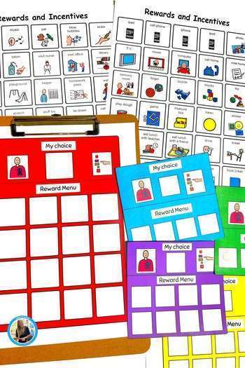 Reward menus along with incentive pages on a teacher's desk