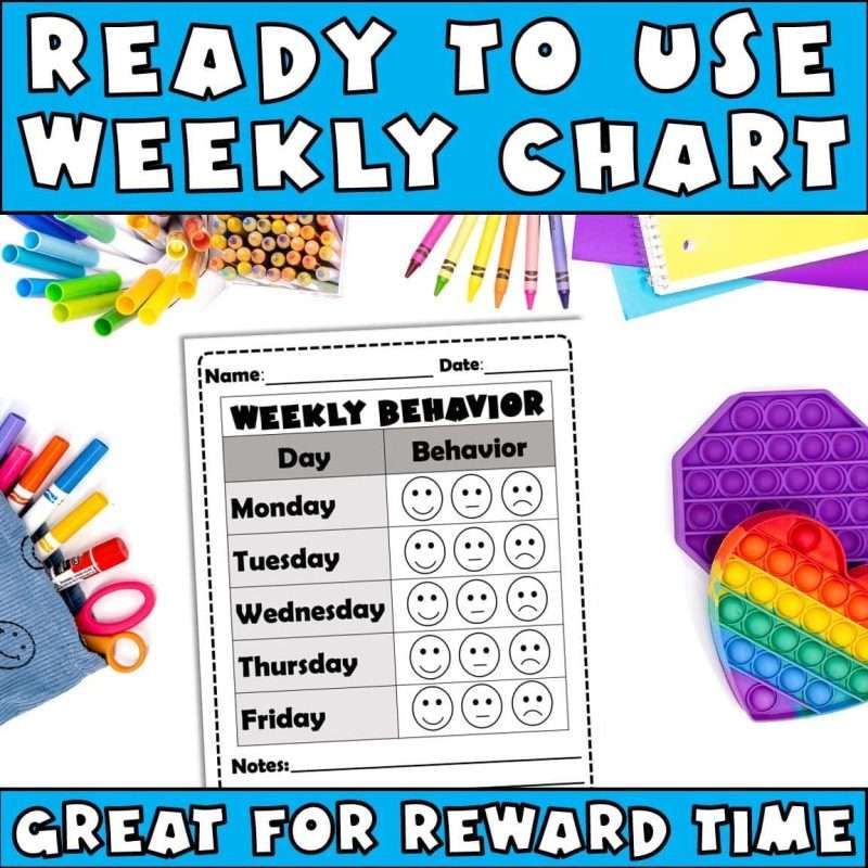 Printable free behavior charts in a weekly grid.