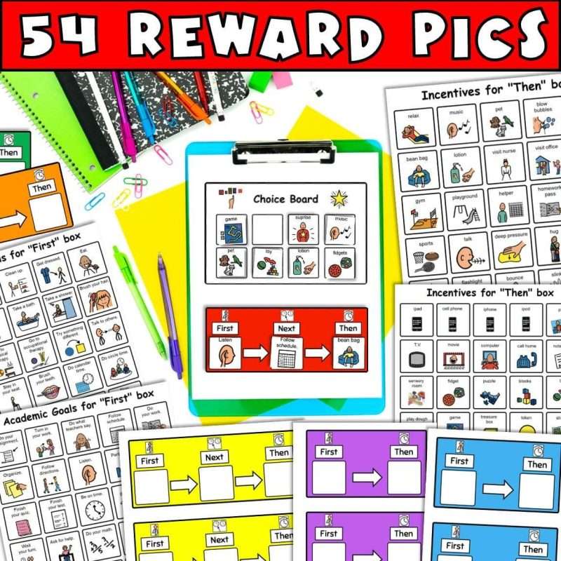 Use 54 incentive choices for first then boards to help with classroom management and behavior.