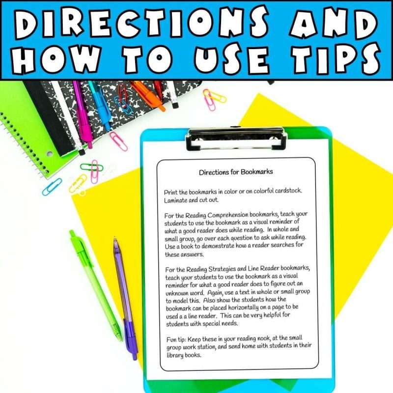 Directions and how to use tips for free reading strategies bookmarks