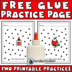 Gluing, practice worksheets with two printable, pages for preschool, pre-K, and kindergarten