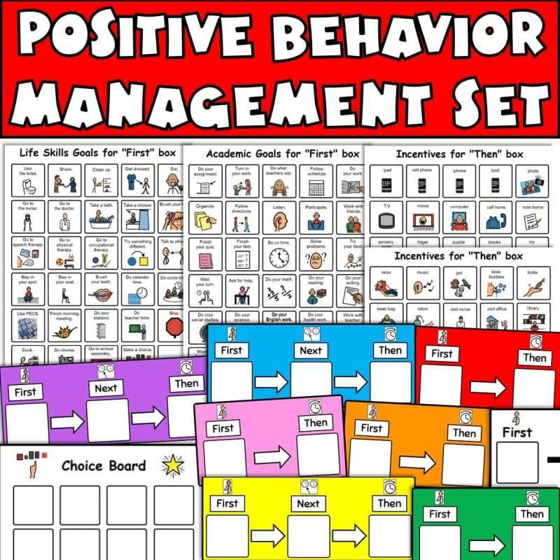 Positive behavior management set of first then next boards to help behavior problems in the classroom