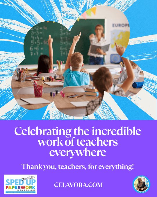 Thank you US teacher appreciation week saying "Celebrating the incredible work of teacher everywhere. Thank you, teachers, for everything!