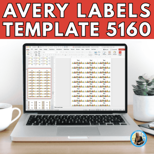 Avery labels template 5160 on a teacher's desk showing a computer editing the labels