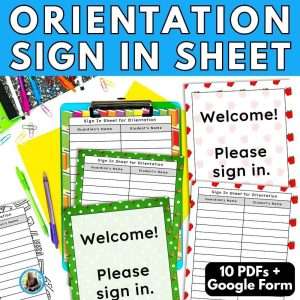 Orientation sign in sheet for welcome back to school, parent and student time