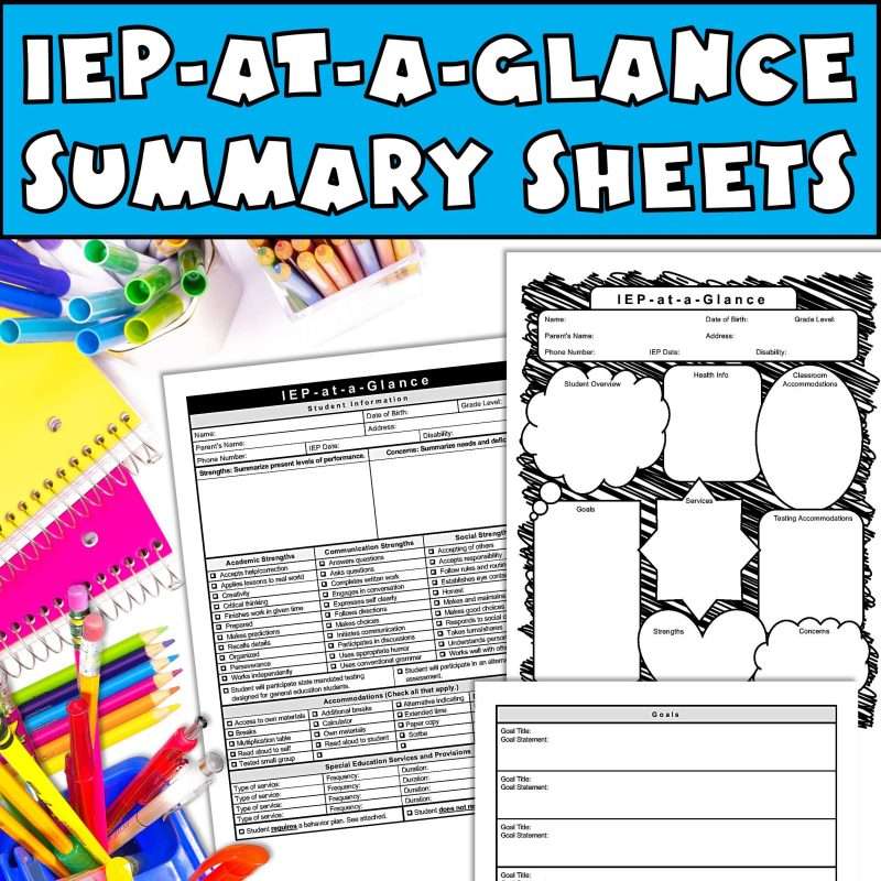 IEP at a glance snapshot summary sheets for an overview of a students special education needs