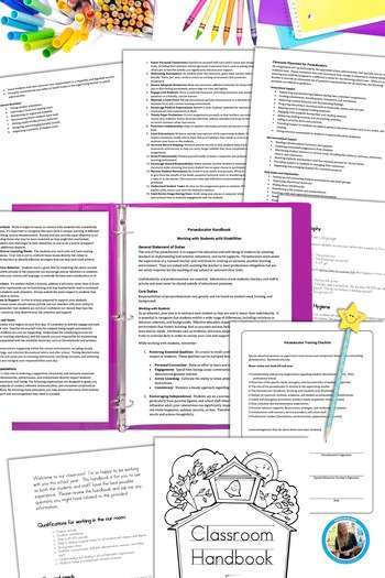 Paraprofessional expectations shown in a printed binder