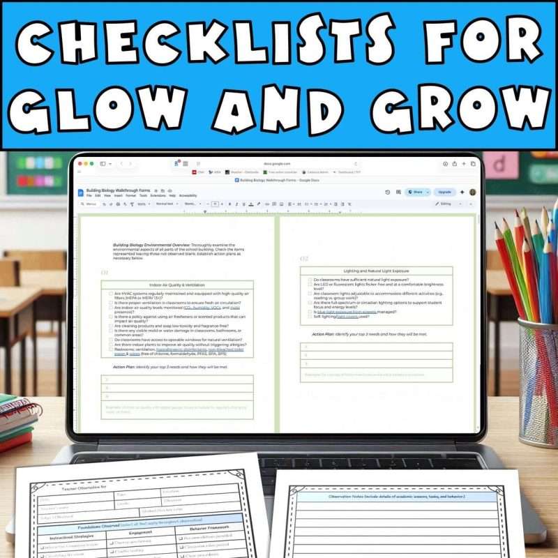 Glow and grow template for teacher checklists