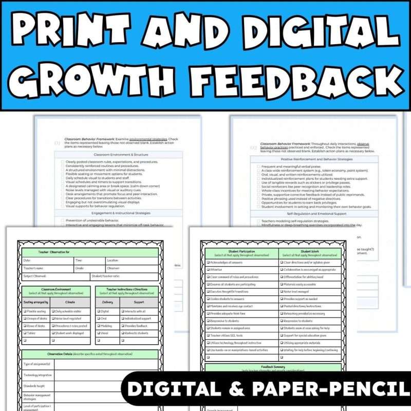 Instructional coaching forms for teacher growth and feedback