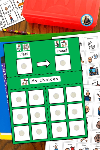 Visual emotional regulation tool with 'I feel' and 'I need' sections