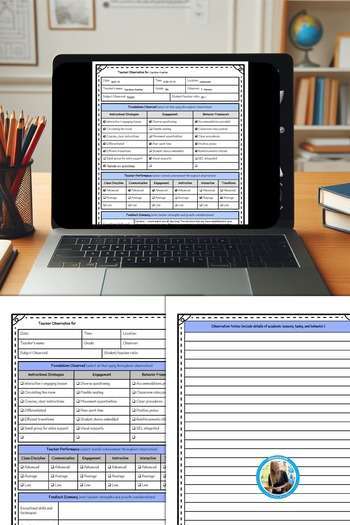Teacher to teacher observation notes on a laptop and worksheets