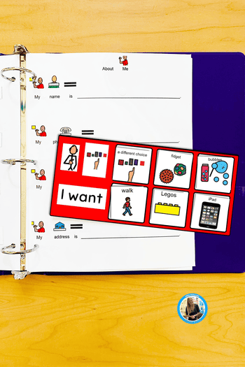 Visual choice board for nonverbal students with icons and text