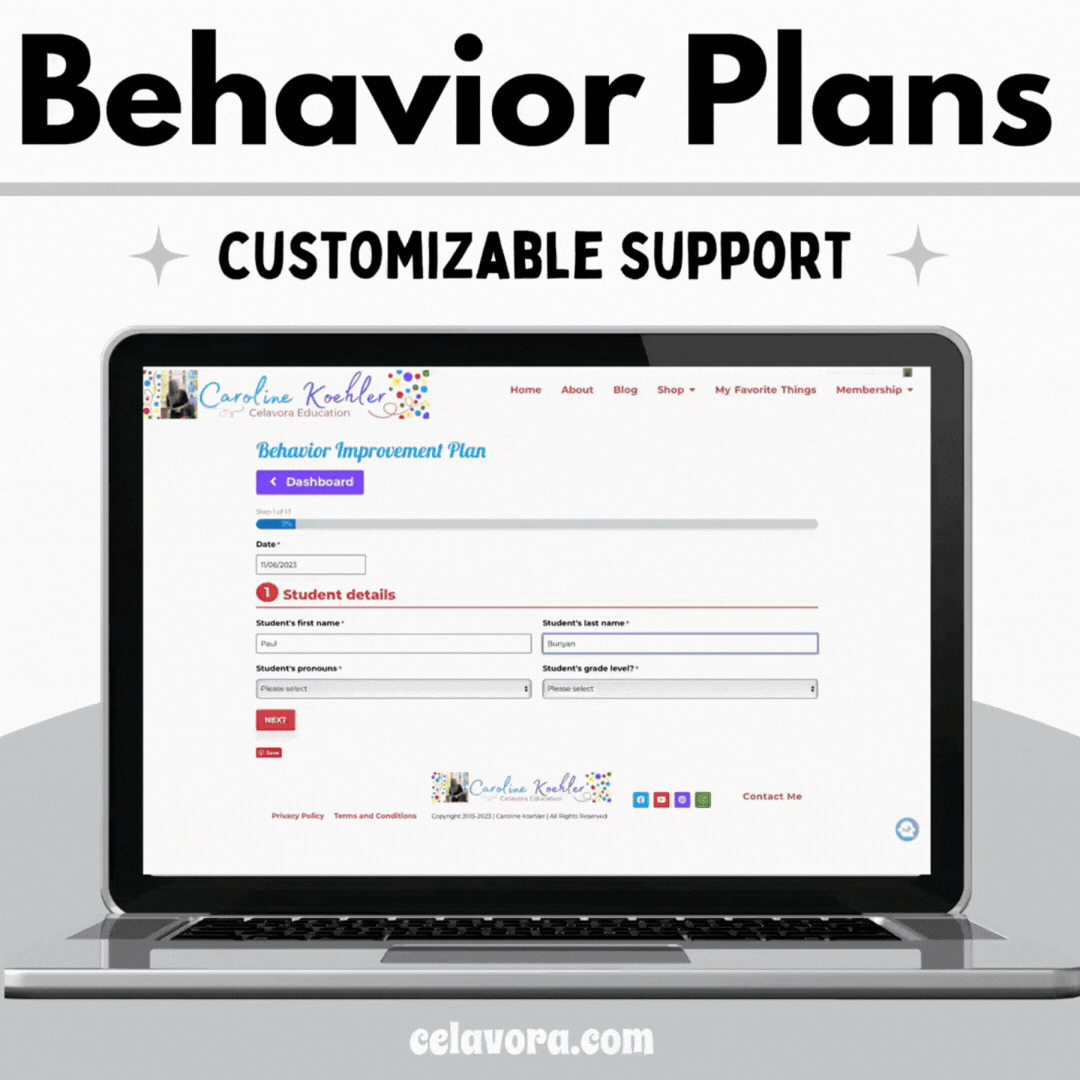 Behavior plans template for implementation of BIPS